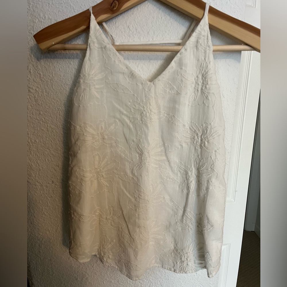 LOFT Ivory Embroidered Sleeveless Top